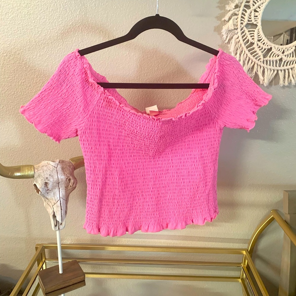 H&M pink off the shoulder cinched crop top, size XL